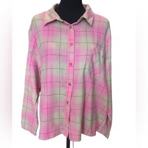 New BP. NORDSTROM ~ V-Collar Gingham Cotton Button-Up Top XL